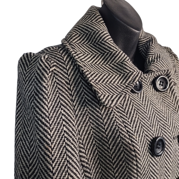 Vintage Guess Women's Pea Coat Black White Chevron Double Breasted Coat Size M - Picture 6 of 11